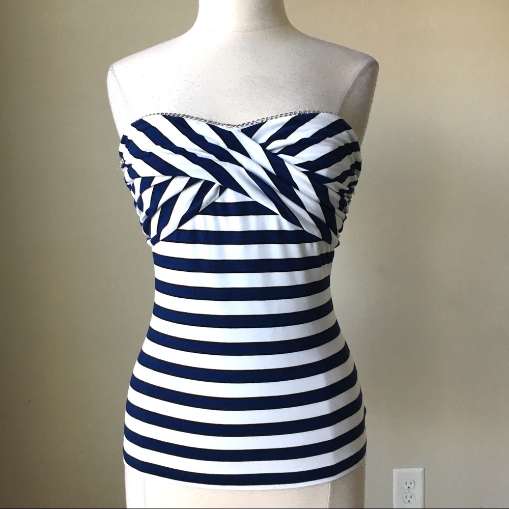 Blue striped nautical  bustier chain top